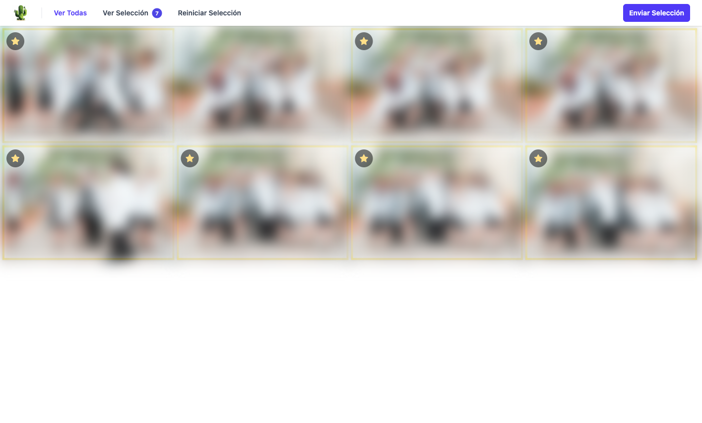 Galería de selección con fotos y estrellas de favorito